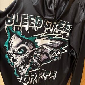 Bleed Green Graphic Hoodie Jacket - Black with Teal Skull